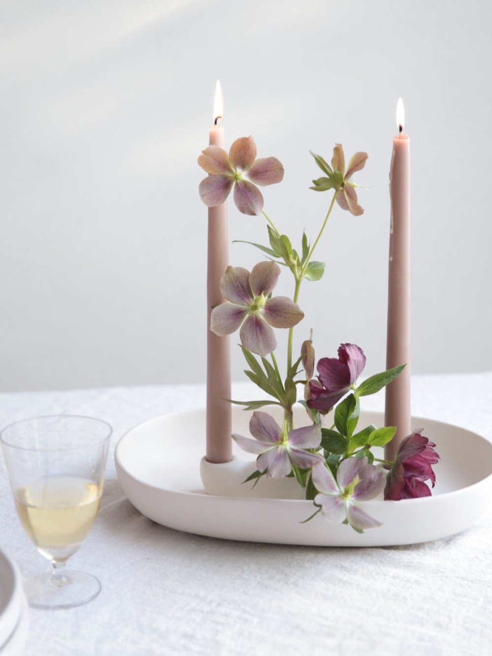 The Floral Society CERAMIC FLOWER FROG BOWL & TAPER HOLDER